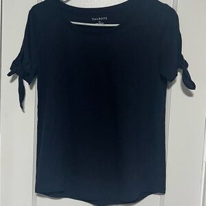 Talbots Navy Women's Top with Tie Sleeves